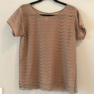 J. Crew Lace Overlay Top - Nude/Tan/Beige Size XS